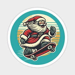 Shreddin' through the Snow: Vintage Santa's Skateboard Sleigh Ride Magnet